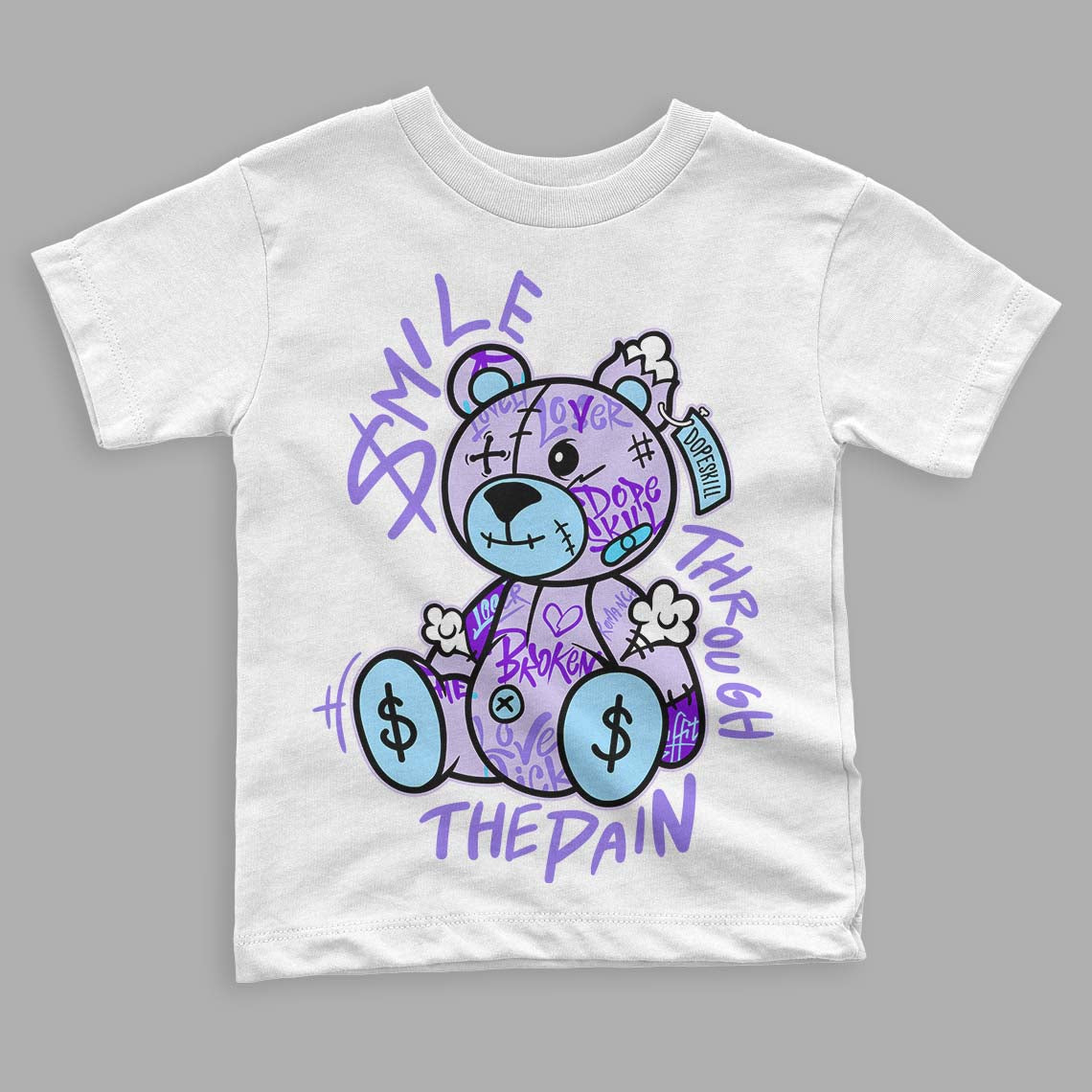Jordan 11 Low Pure Violet DopeSkill Toddler Kids T-shirt Smile Through The Pain Graphic Streetwear
