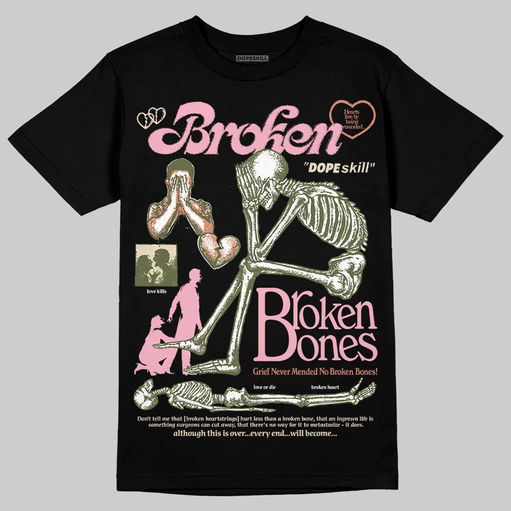 SB Dunk Low Pro x Arts-Rec Skateshop Rust Pink and Rough Green DopeSkill T-Shirt Broken Bones Graphic Streetwear - Black
