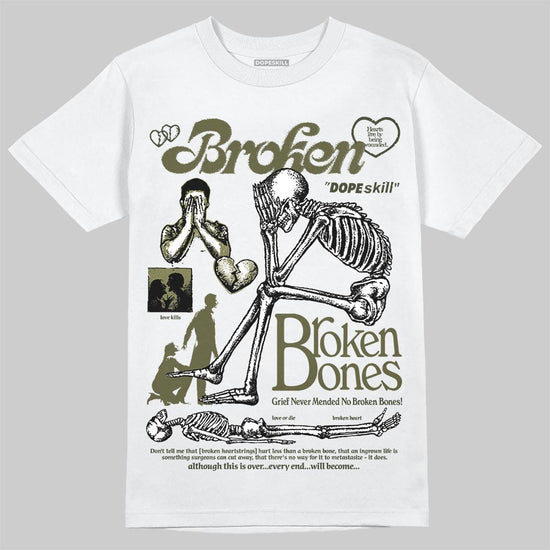 Jordan 3 “Medium Olive” aka “Family Affair” DopeSkill T-Shirt Broken Bones Graphic Streetwear - White