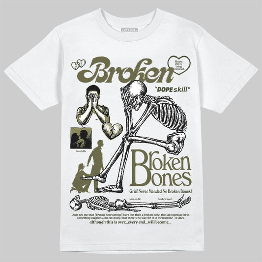 Jordan 3 “Medium Olive” aka “Family Affair” DopeSkill T-Shirt Broken Bones Graphic Streetwear - White