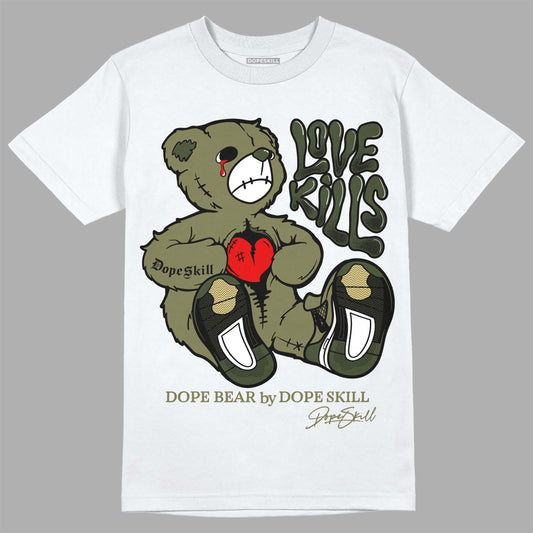 Jordan 4 Retro SE Craft Medium Olive DopeSkill T-Shirt Love Kills Graphic Streetwear - White 