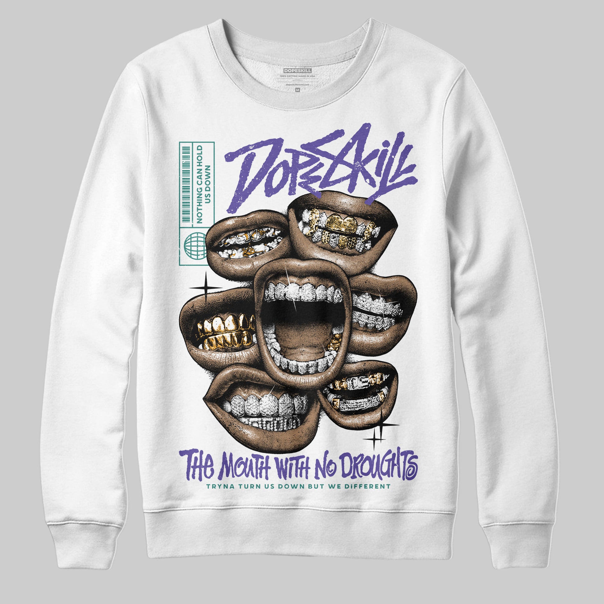 Jordan 5 OG “Grape” DopeSkill Sweatshirt The Mouth With No Droughts Graphic Streetwear - White