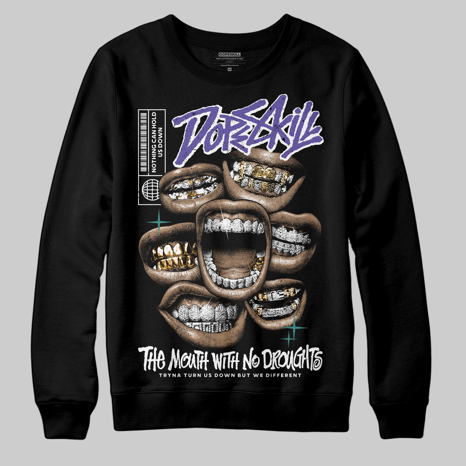 Jordan 5 OG “Grape” DopeSkill Sweatshirt The Mouth With No Droughts Graphic Streetwear - Black
