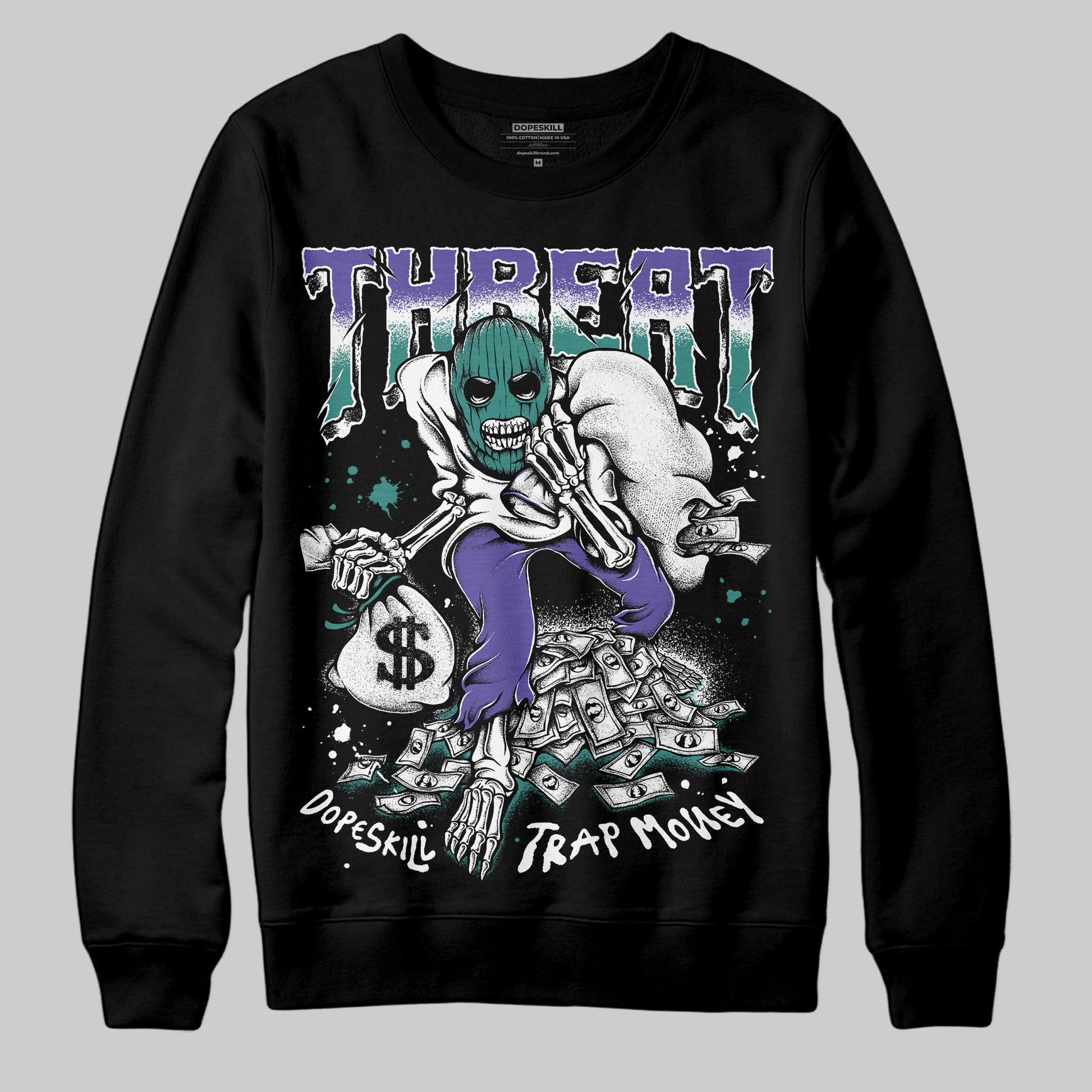 Jordan 5 OG “Grape” DopeSkill Sweatshirt Threat Graphic Streetwear - Black