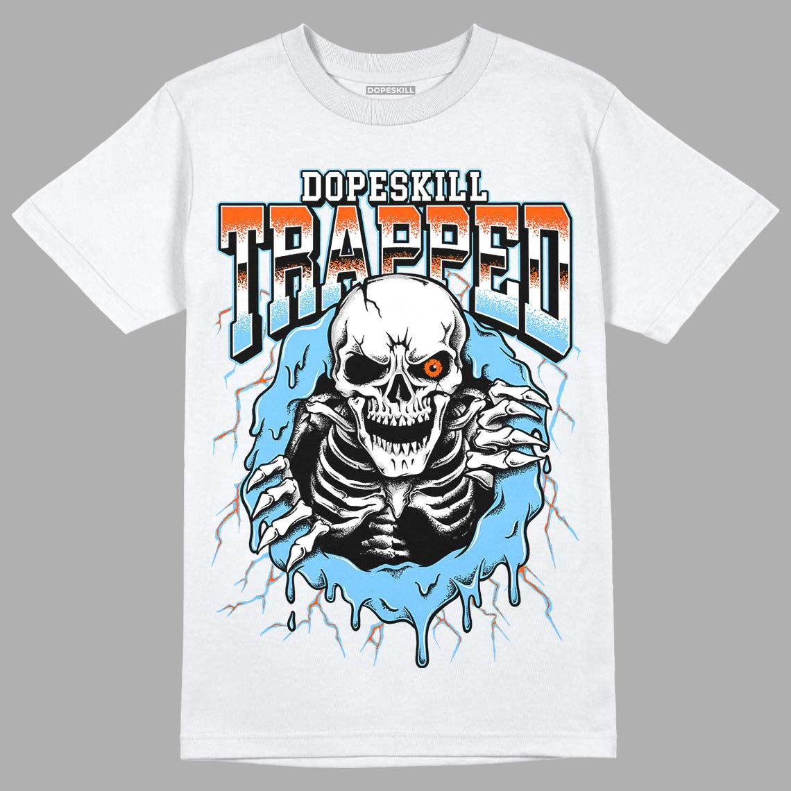 Dunk Low Futura University Blue DopeSkill T-Shirt Trapped Halloween Graphic  Streetwear - White