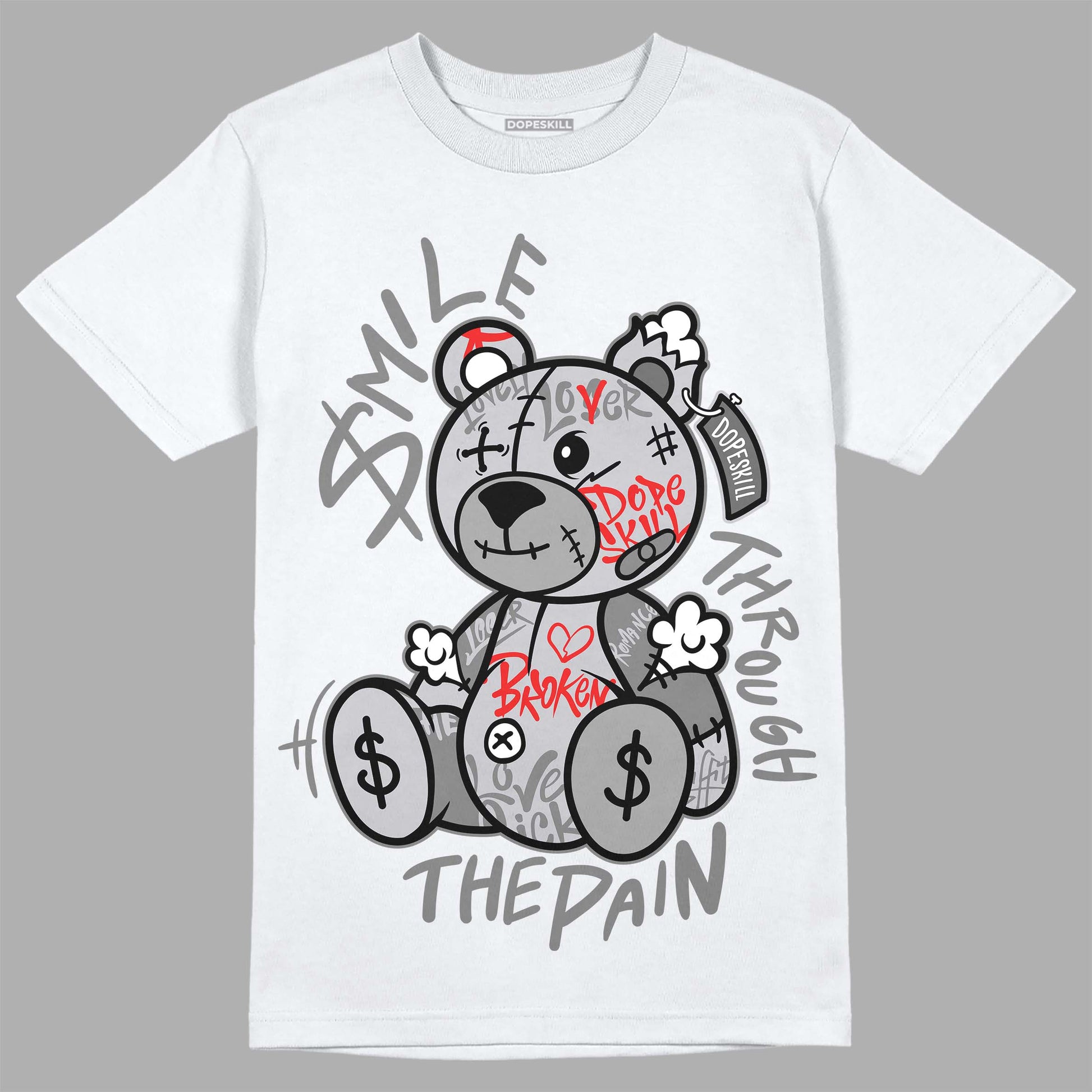 Grey Sneakers DopeSkill T-Shirt Smile Through The Pain Graphic Streetwear - White