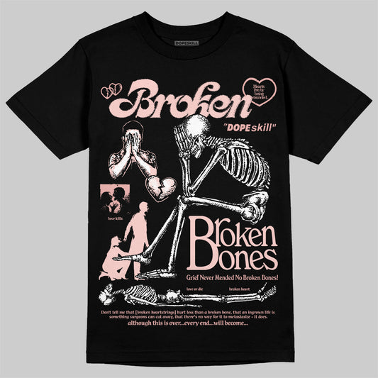 Lanvin Leather Curb Glitter Pale Pink DopeSkill T-Shirt Broken Bones Graphic Streetwear - Black