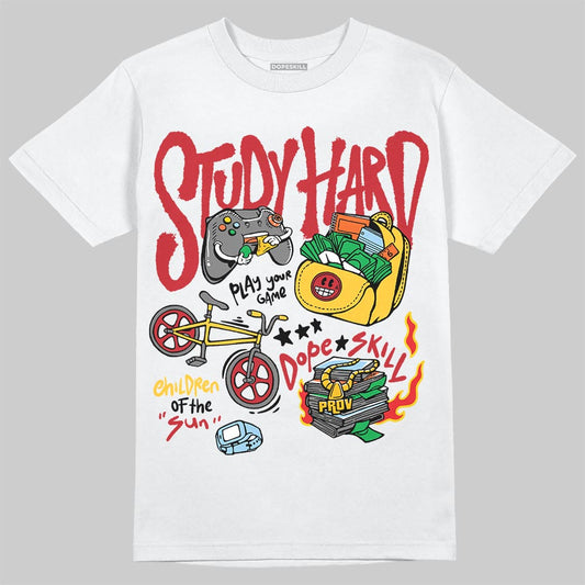 Jordan 14 Retro Ferrari (2025) DopeSkill T-Shirt Study Hard Graphic Streetwear - White