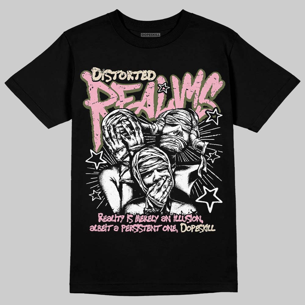SB Dunk Low Pro x Arts-Rec Skateshop Rust Pink and Rough Green DopeSkill T-Shirt Distorted Realms Graphic Streetwear - Black