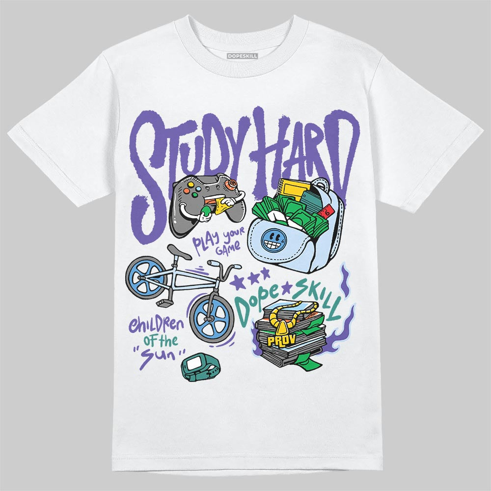 Jordan 5 OG “Grape” DopeSkill T-Shirt Study Hard Graphic Streetwear - White