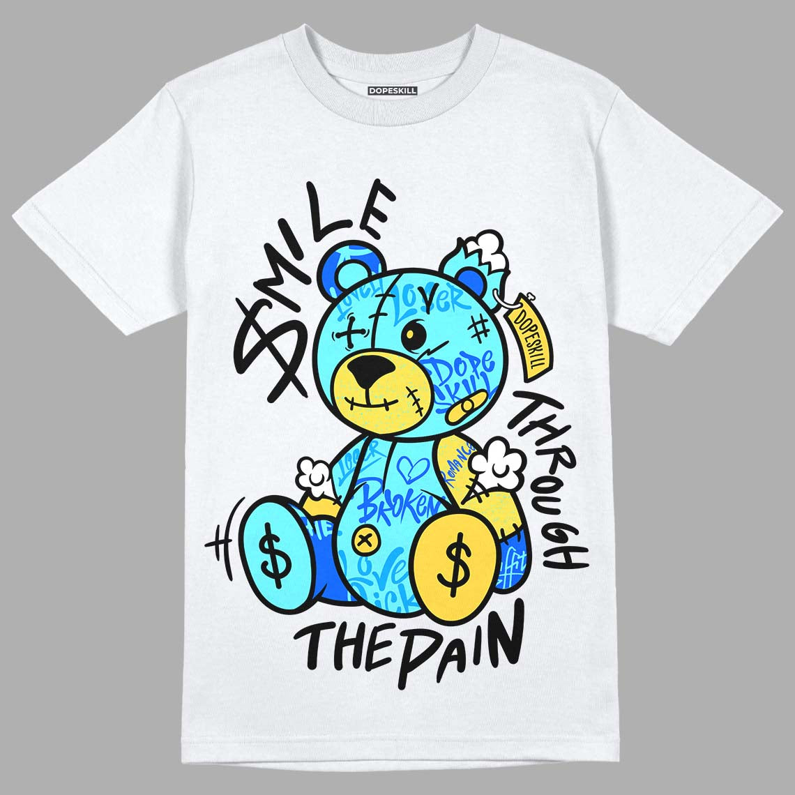 Jordan 5 Aqua DopeSkill T-shirt Smile Through The Pain Graphic Streetwear - White