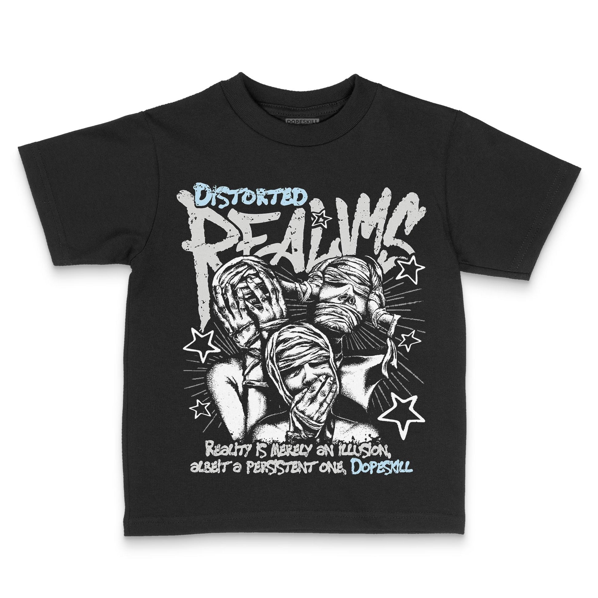 Jordan 4 Retro GS “Blue Chill” DopeSkill Toddler Kids T-shirt Distorted Realms Graphic Streetwear - Black