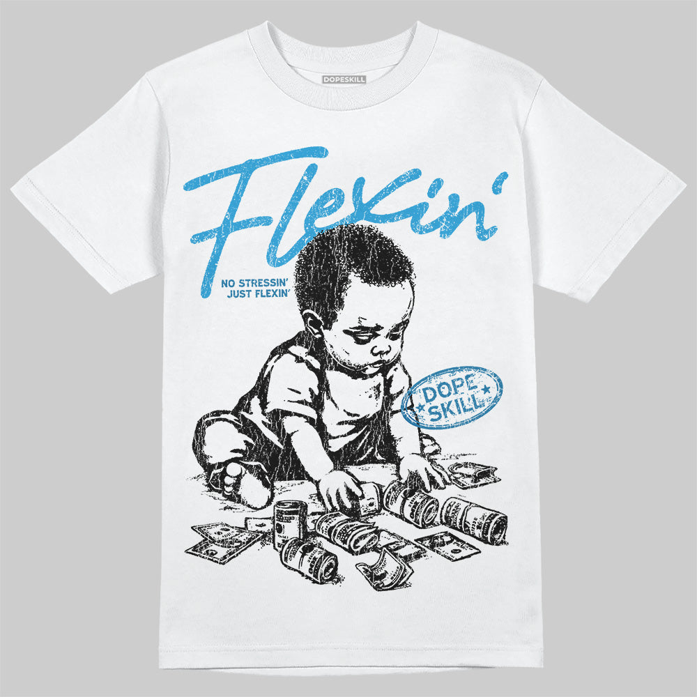 Jordan 4 Retro Military Blue DopeSkill T-Shirt Flexin' Graphic Streetwear - White