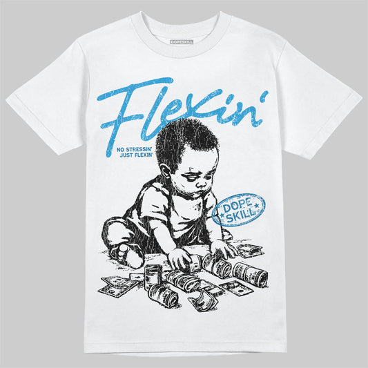 Jordan 4 Retro Military Blue DopeSkill T-Shirt Flexin' Graphic Streetwear - White