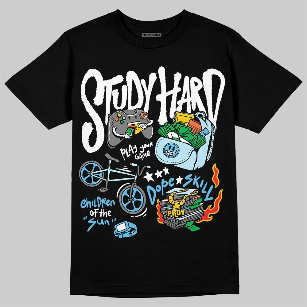 Jordan 11 Retro Legend Blue DopeSkill T-Shirt Study Hard Graphic Streetwear - Black