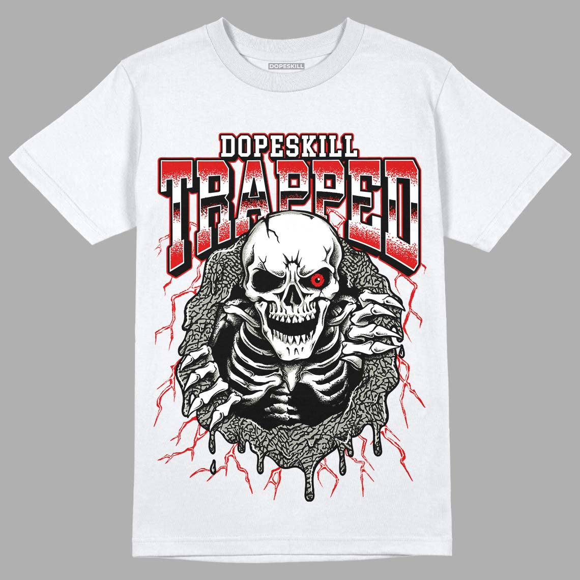 Jordan 3 Retro Fire Red DopeSkill T-Shirt Trapped Halloween Graphic Streetwear - White