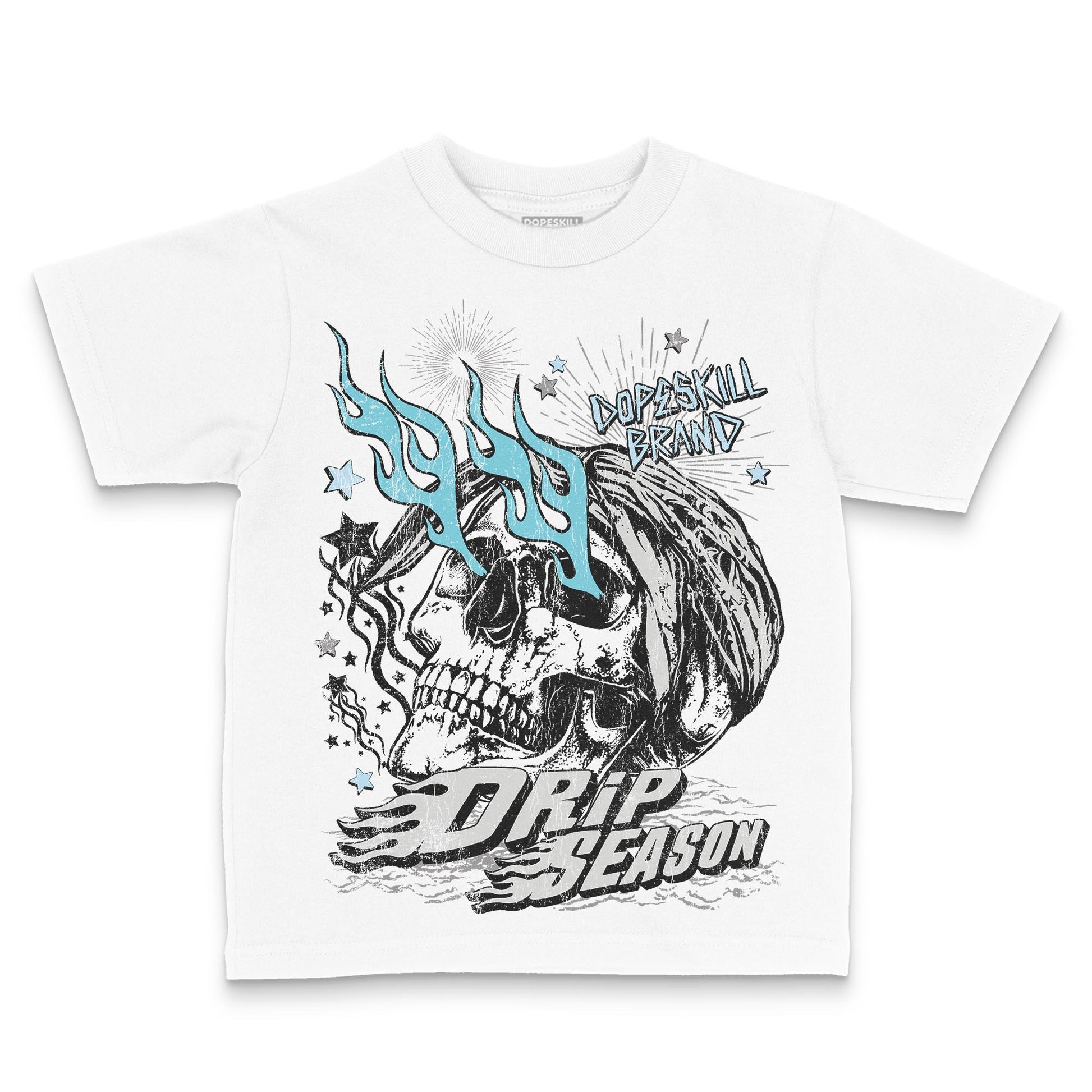Jordan 4 Retro GS “Blue Chill” DopeSkill Toddler Kids T-shirt Drip Season Graphic Streetwear - White