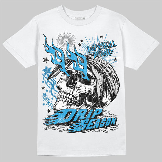 Jordan 4 Retro Military Blue DopeSkill T-Shirt Drip Season Graphic Streetwear - White