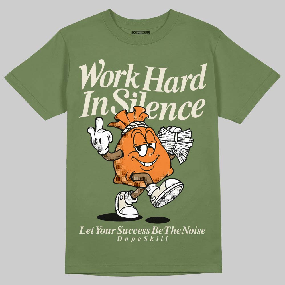 Jordan 4 Retro OG SP Undefeated (2025) DopeSkill T-Shirt Work Hard In Silence Graphic Streetwear - Military Green