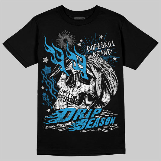 Jordan 4 Retro Military Blue DopeSkill T-Shirt Drip Season Graphic Streetwear - Black