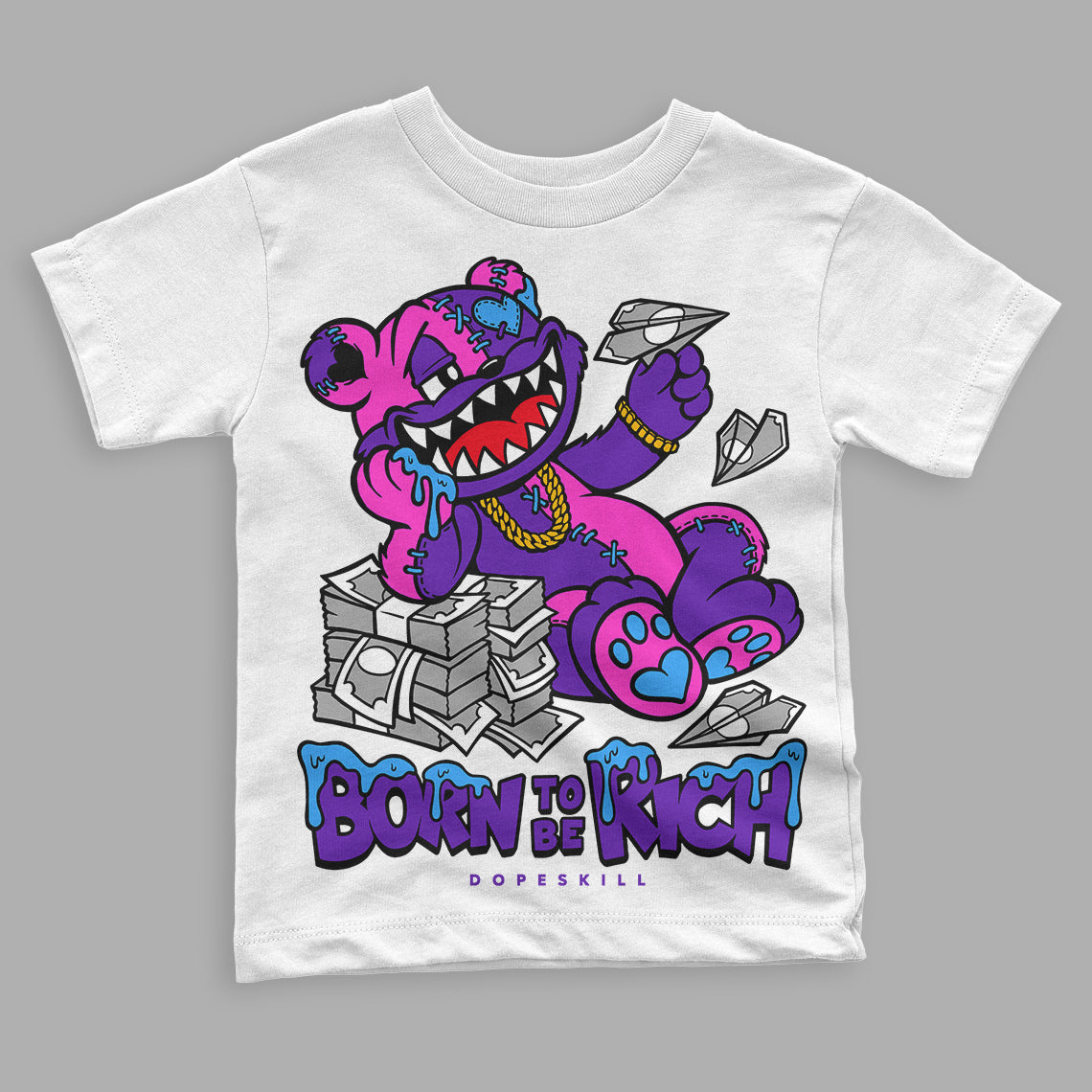 Jordan 13 Court Purple DopeSkill Toddler Kids T-shirt Born To Be Rich Graphic Streetwear - White