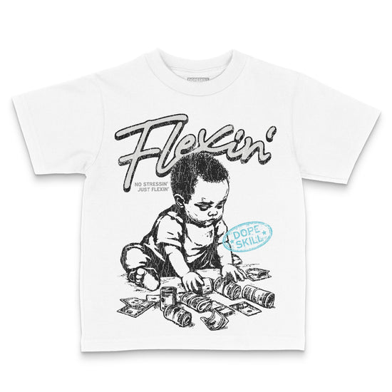 Jordan 4 Retro GS “Blue Chill” DopeSkill Toddler Kids T-shirt Flexin' Graphic Streetwear - White