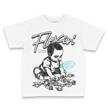 Jordan 4 Retro GS “Blue Chill” DopeSkill Toddler Kids T-shirt Flexin' Graphic Streetwear - White