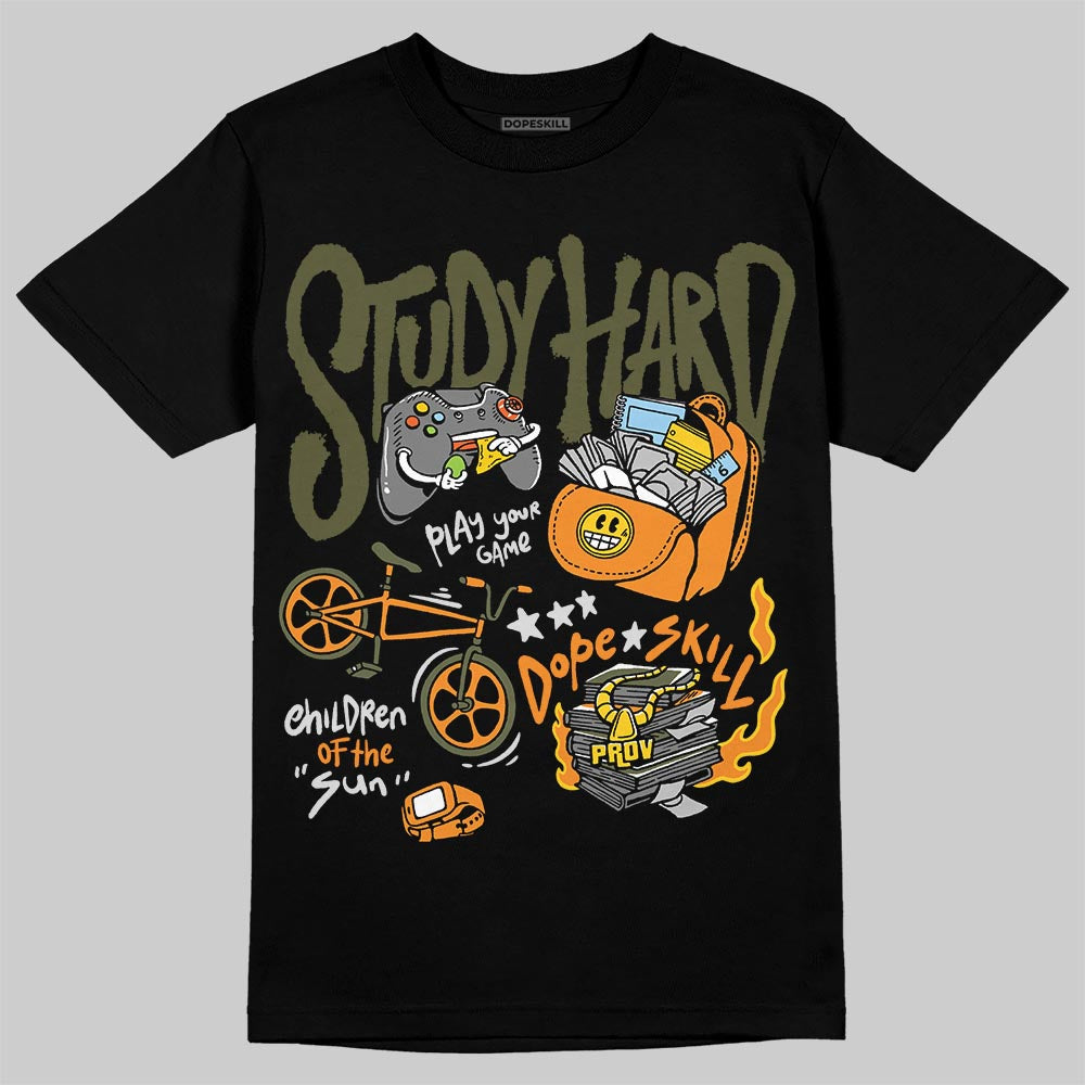 Olive Sneakers DopeSkill T-Shirt Study Hard Graphic Streetwear - Black