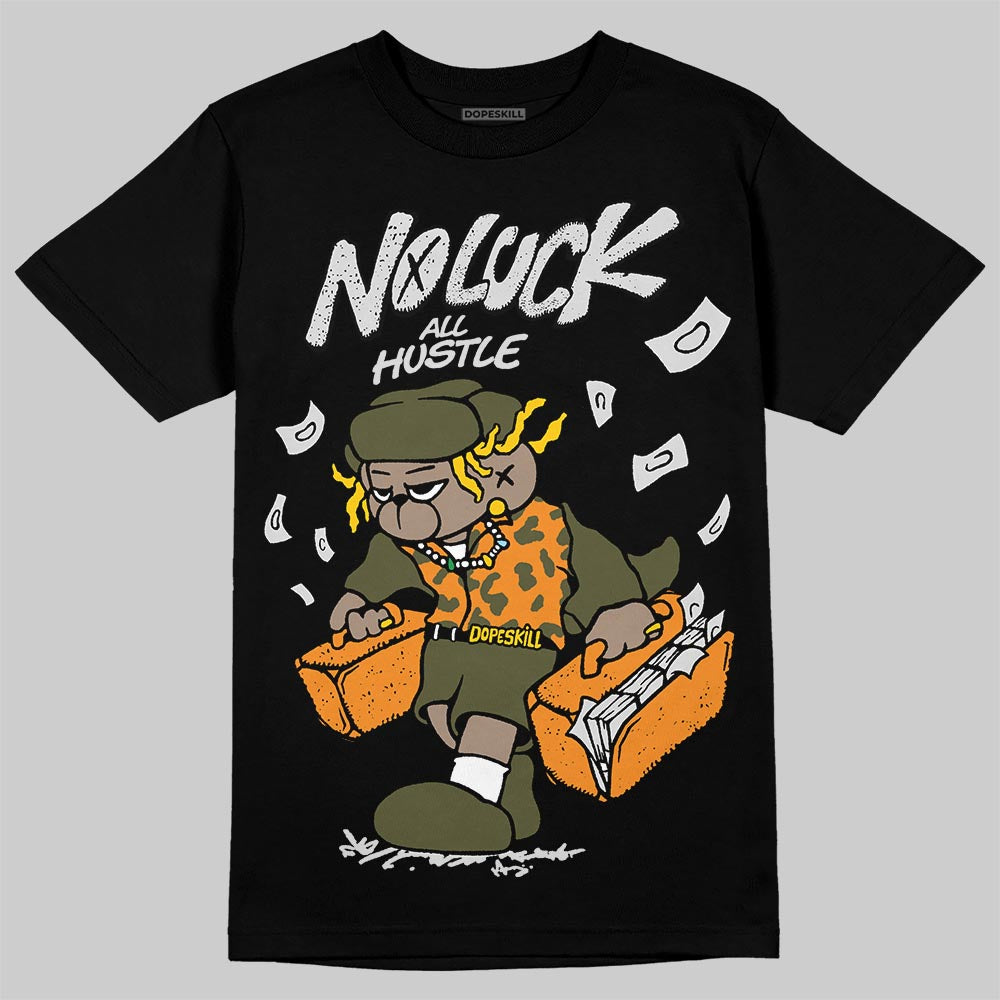 Olive Sneakers DopeSkill T-Shirt No Luck, All Hustle Graphic Streetwear - Black
