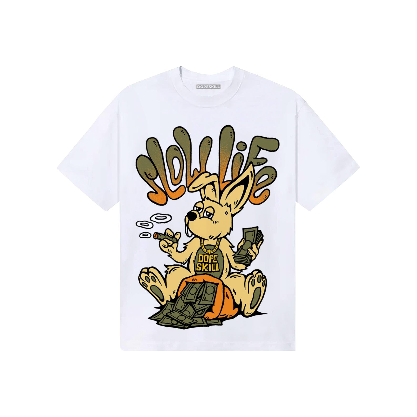 Olive Sneakers DopeSkill T-Shirt Slow Life Graphic Streetwear - White
