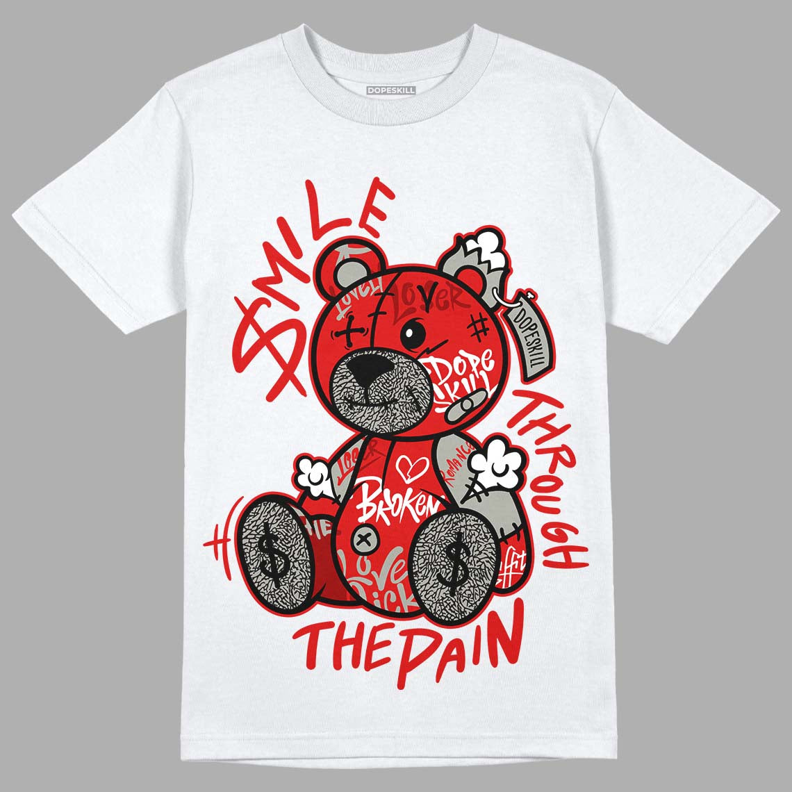 Jordan 3 Retro Fire Red DopeSkill T-shirt Smile Through The Pain Graphic Streetwear - White