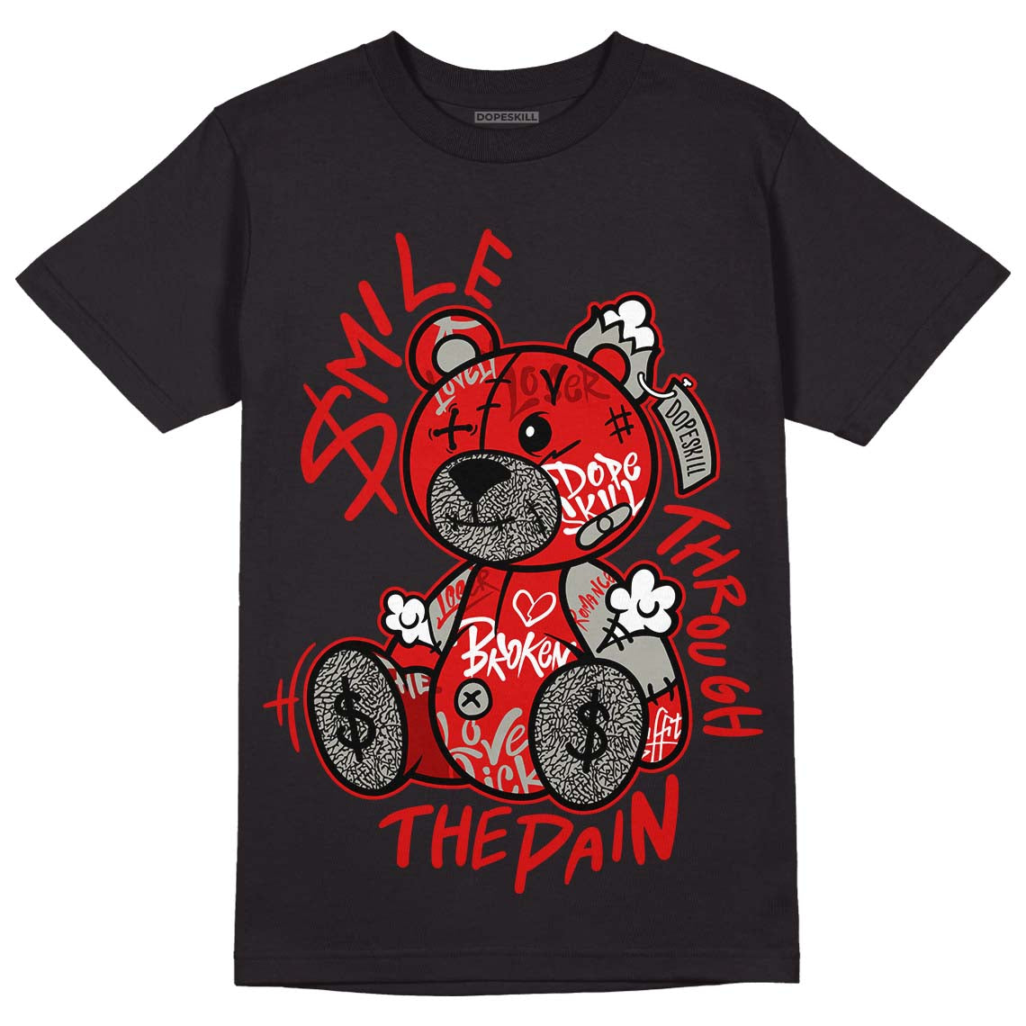 Jordan 3 Retro Fire Red DopeSkill T-shirt Smile Through The Pain Graphic Streetwear - Black
