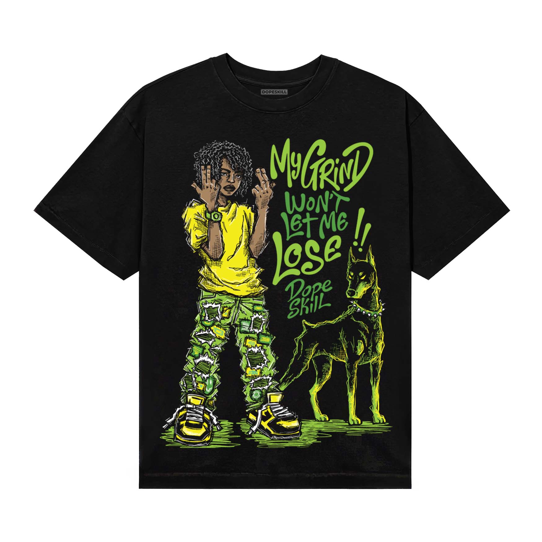 Neon Green Sneakers DopeSkill T-Shirt My Grind Won't Let Me Lose Graphic Streetwear - black