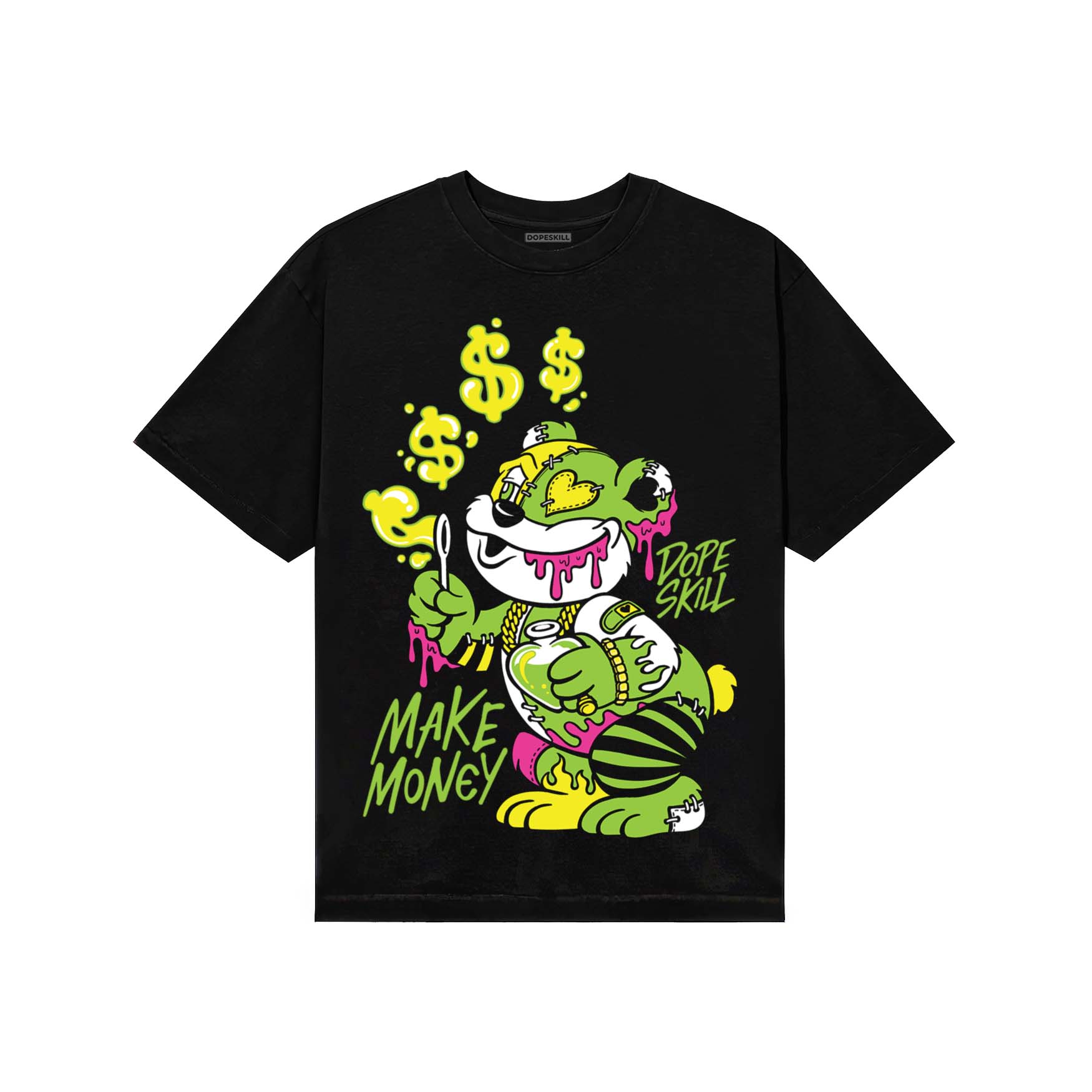 Neon Green Sneakers DopeSkill T-Shirt Make Money Graphic Streetwear - Black