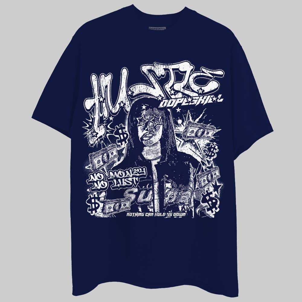 University Blue Sneakers DopeSkill T-Shirt No Money No Lust Graphic Streetwear - navy