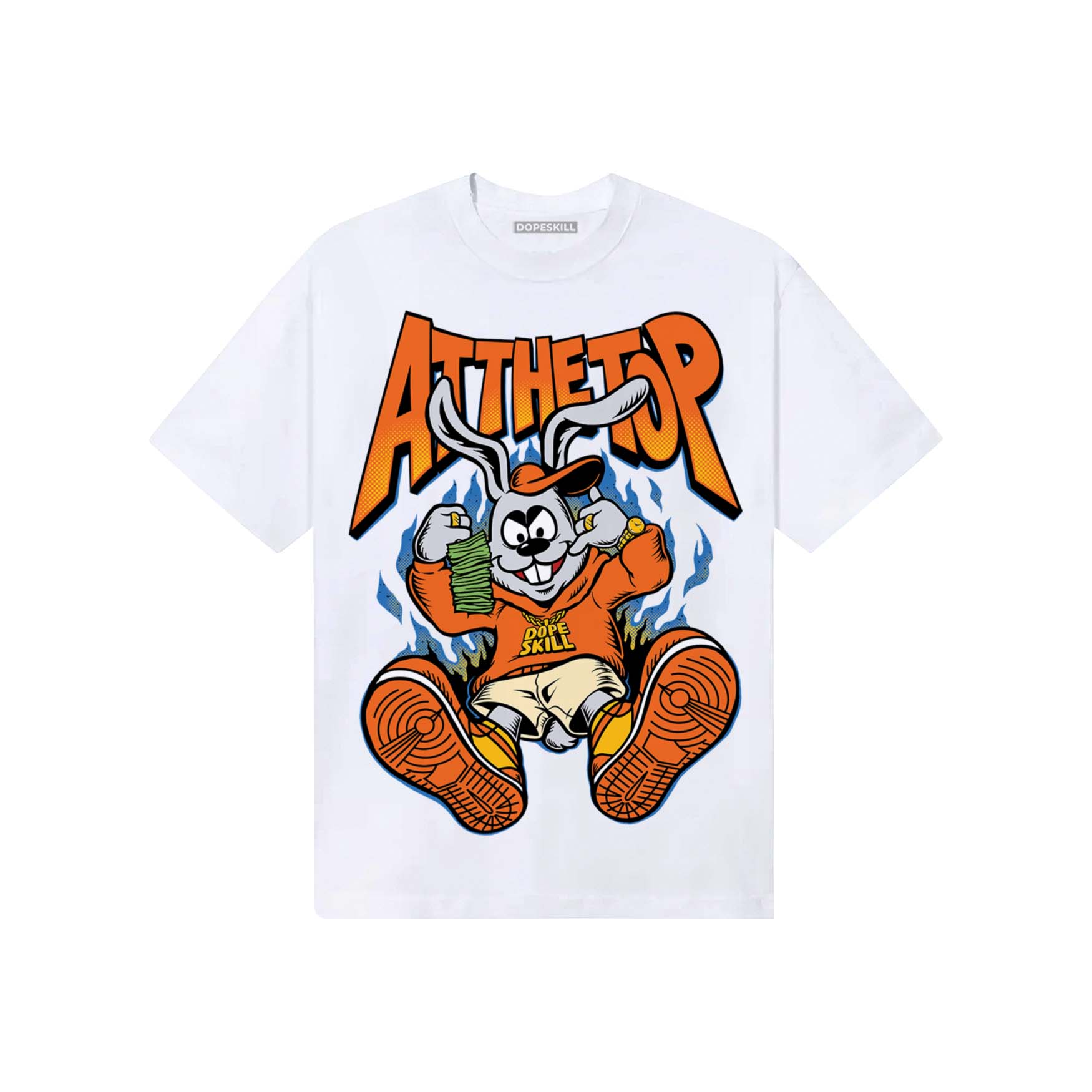 Orange, Black and White Sneakers DopeSkill T-Shirt At The Top Graphic Streetwear - White