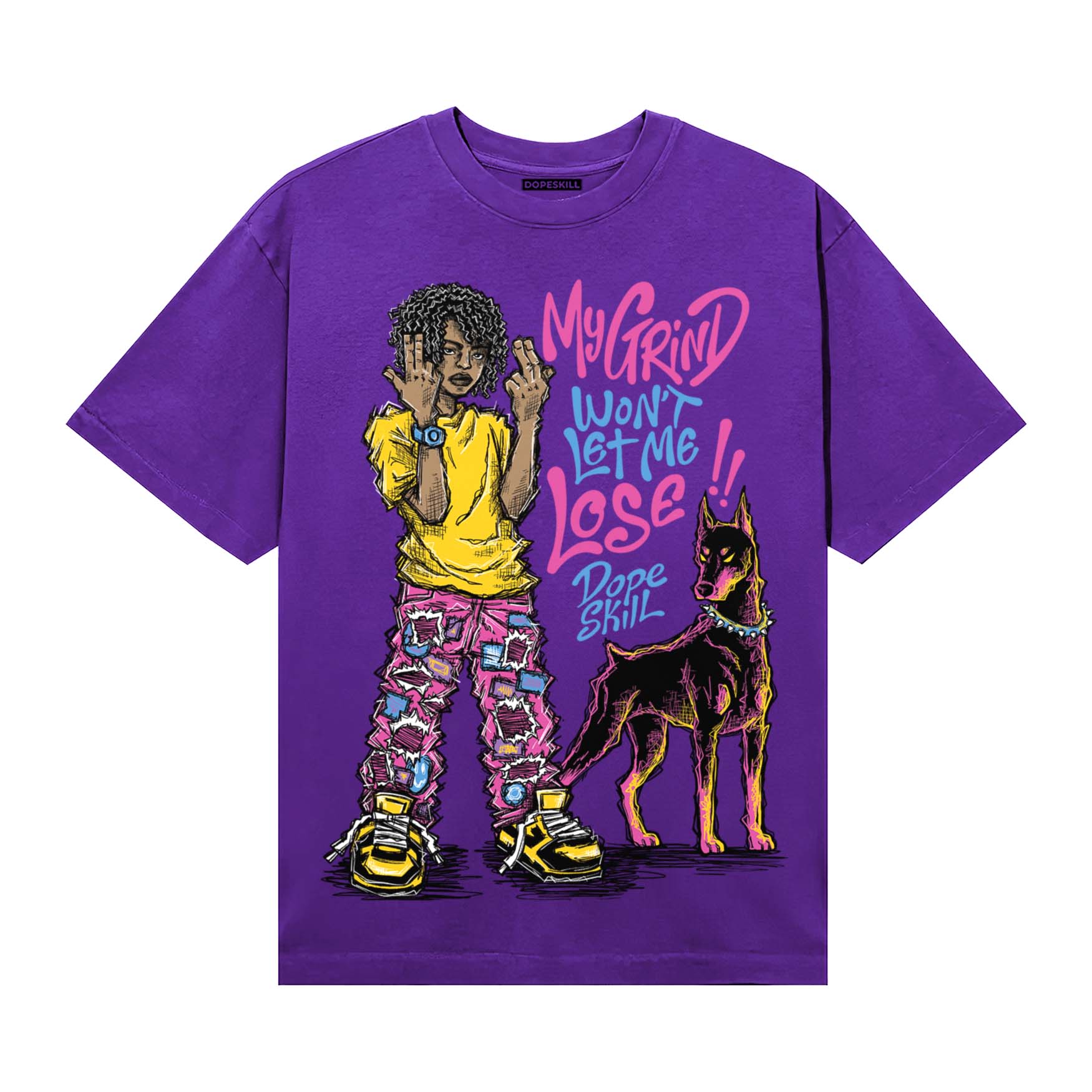PURPLE Sneakers DopeSkill T-Shirt My Grind Won't Let Me Lose Graphic Streetwear - Purple