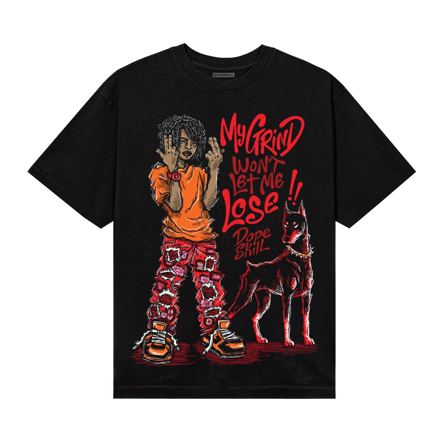 Red Sneakers DopeSkill T-Shirt My Grind Won't Let Me Lose Graphic Streetwear - Black