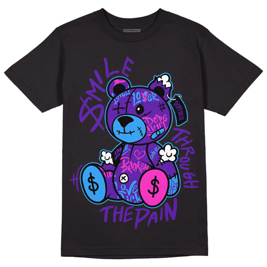 Jordan 13 Court Purple DopeSkill T-Shirt Smile Through The Pain Graphic Streetwear - Black