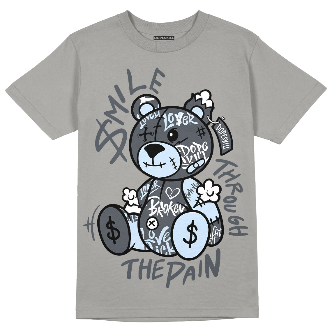 Jordan 11 Cool Grey DopeSkill Grey T-shirt Smile Through The Pain Graphic Streetwear