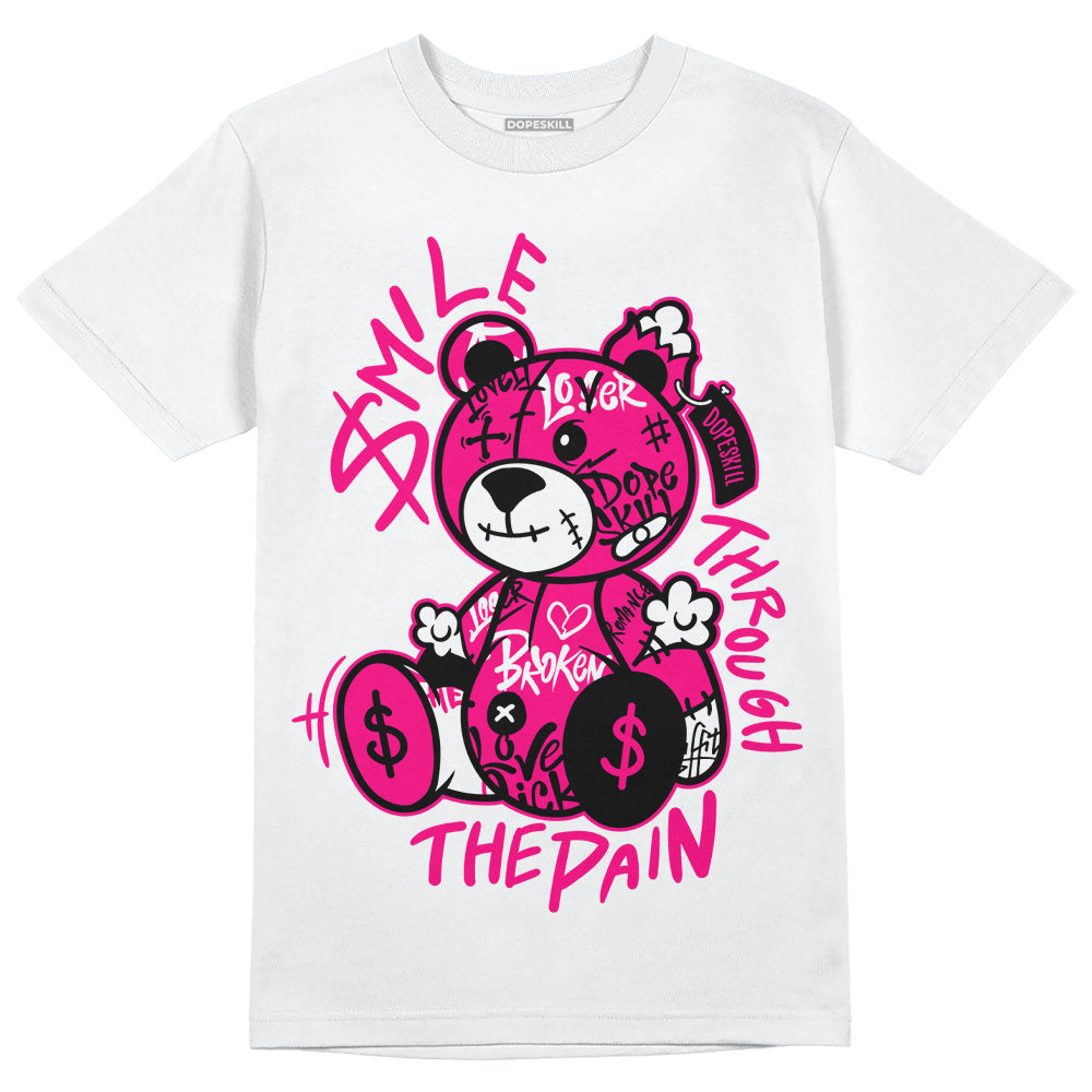 Jordan 1 Low GS “Fierce Pink” Dopeskill T-Shirt Smile Through The Pain Graphic Streetwear - White