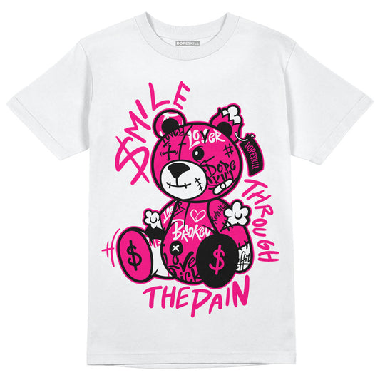 Jordan 1 Low GS “Fierce Pink” Dopeskill T-Shirt Smile Through The Pain Graphic Streetwear - White