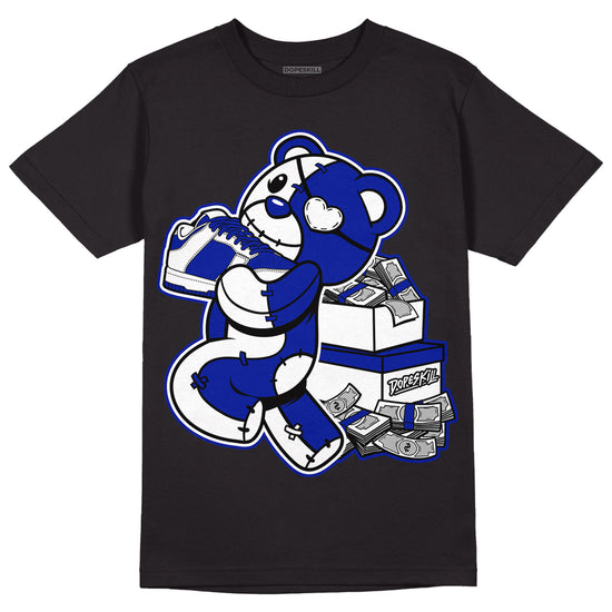 Racer Blue White Dunk Low DopeSkill T-Shirt Bear Steals Sneaker Graphic - Black