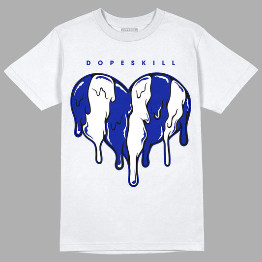 Racer Blue White Dunk Low DopeSkill T-Shirt Slime Drip Heart Graphic - White
