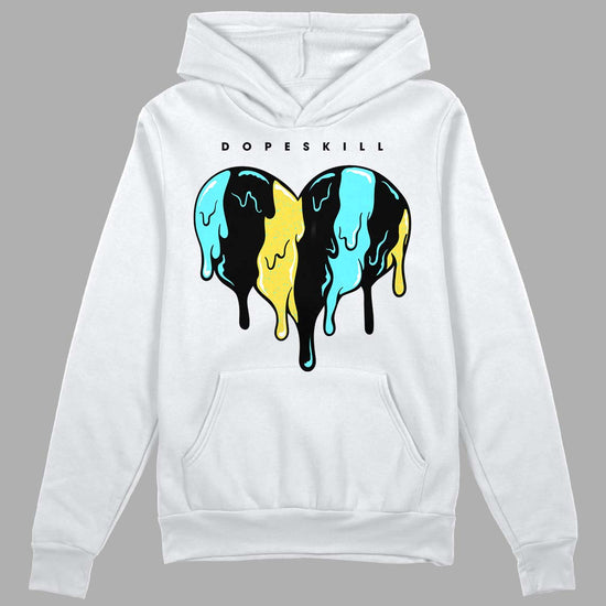 Aqua 5s DopeSkill Hoodie Sweatshirt Slime Drip Heart Graphic - White