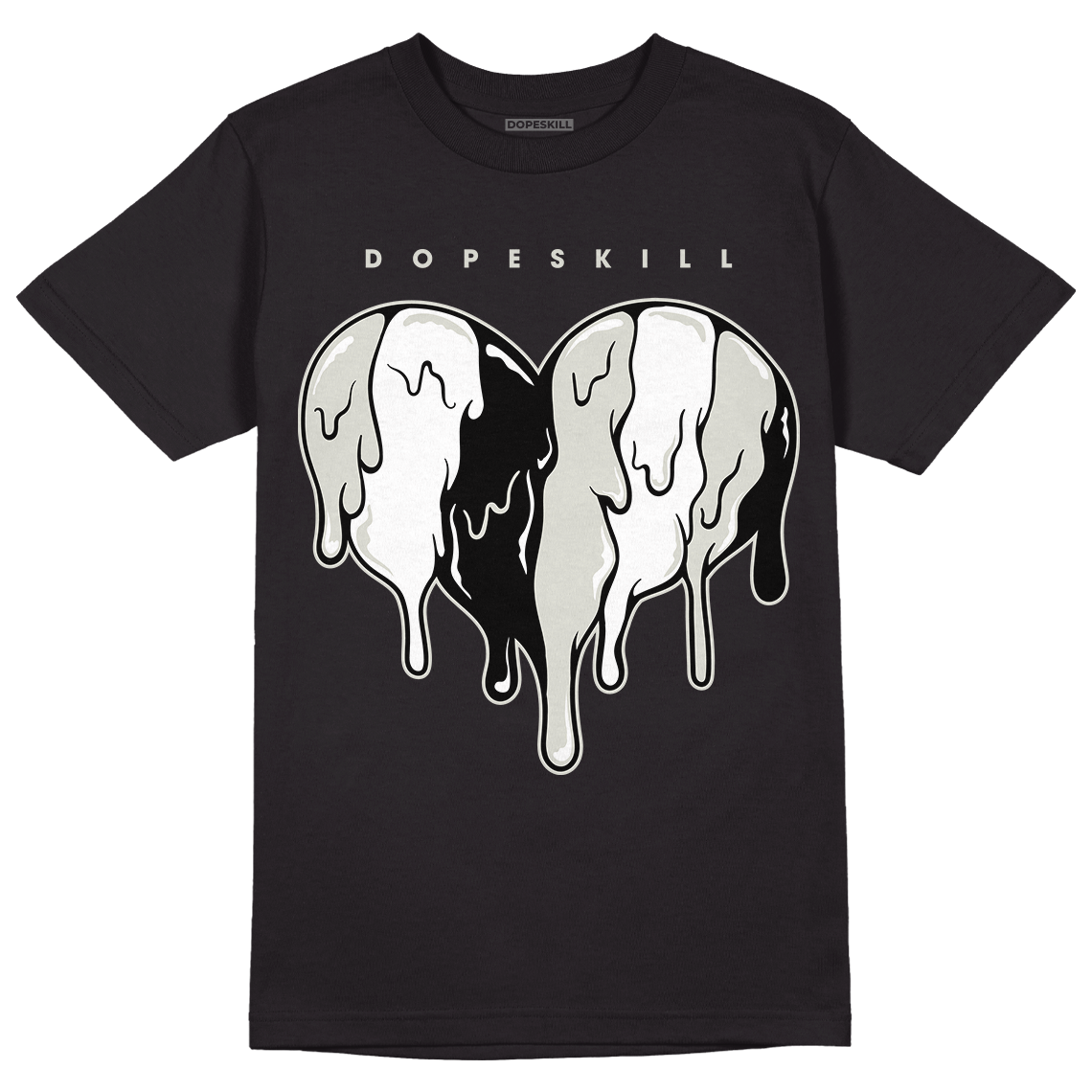 Jordan 4 Military Black DopeSkill T-Shirt Slime Drip Heart Graphic - Black