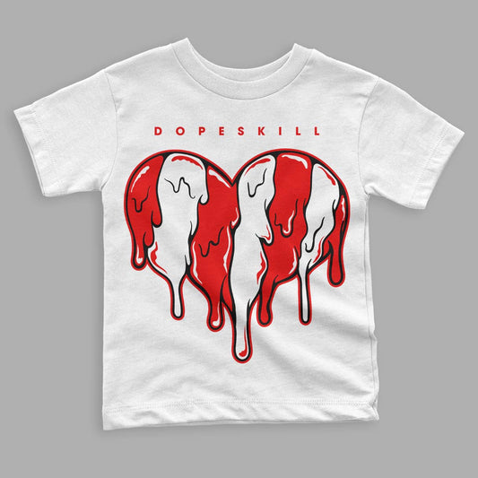 Cherry 11s DopeSkill Toddler Kids T-shirt Slime Drip Heart Graphic - White