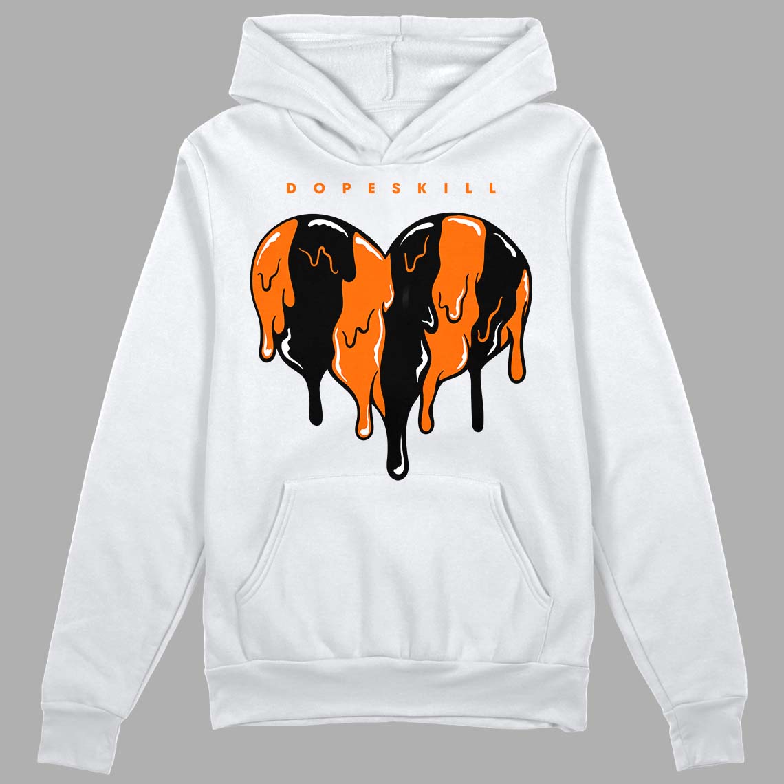Orange Black White DopeSkill Hoodie Sweatshirt Slime Drip Heart Graphic - White