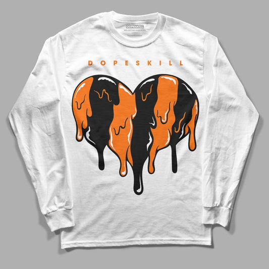 Orange Black White DopeSkill Long Sleeve T-Shirt Slime Drip Heart Graphic - White