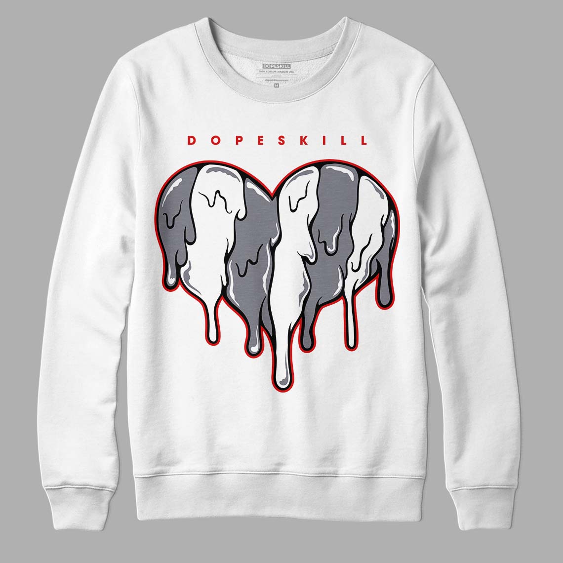 Fire Red 9s DopeSkill Sweatshirt Slime Drip Heart Graphic - White